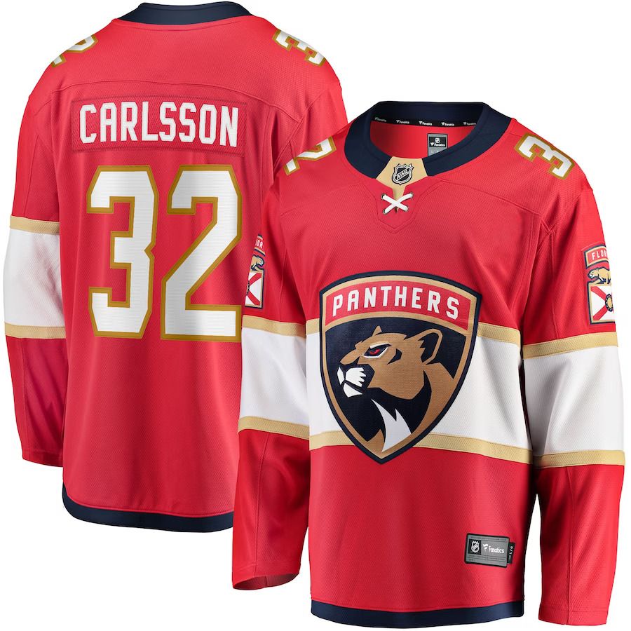 Men Florida Panthers 32 Lucas Carlsson Fanatics Branded Red Home Breakaway Player NHL Jersey